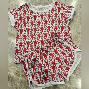 Roller Rabbit Monkey Playsuit Shorts Set - Red and White